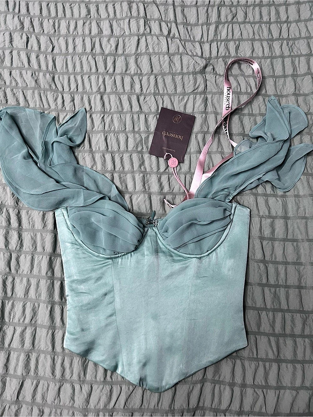 House of CB Ruffle Mini Dress in Blue NWT